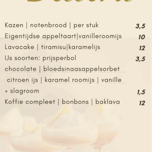 Dessert menu