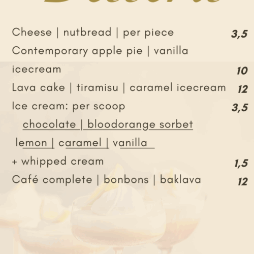 Desserts menu