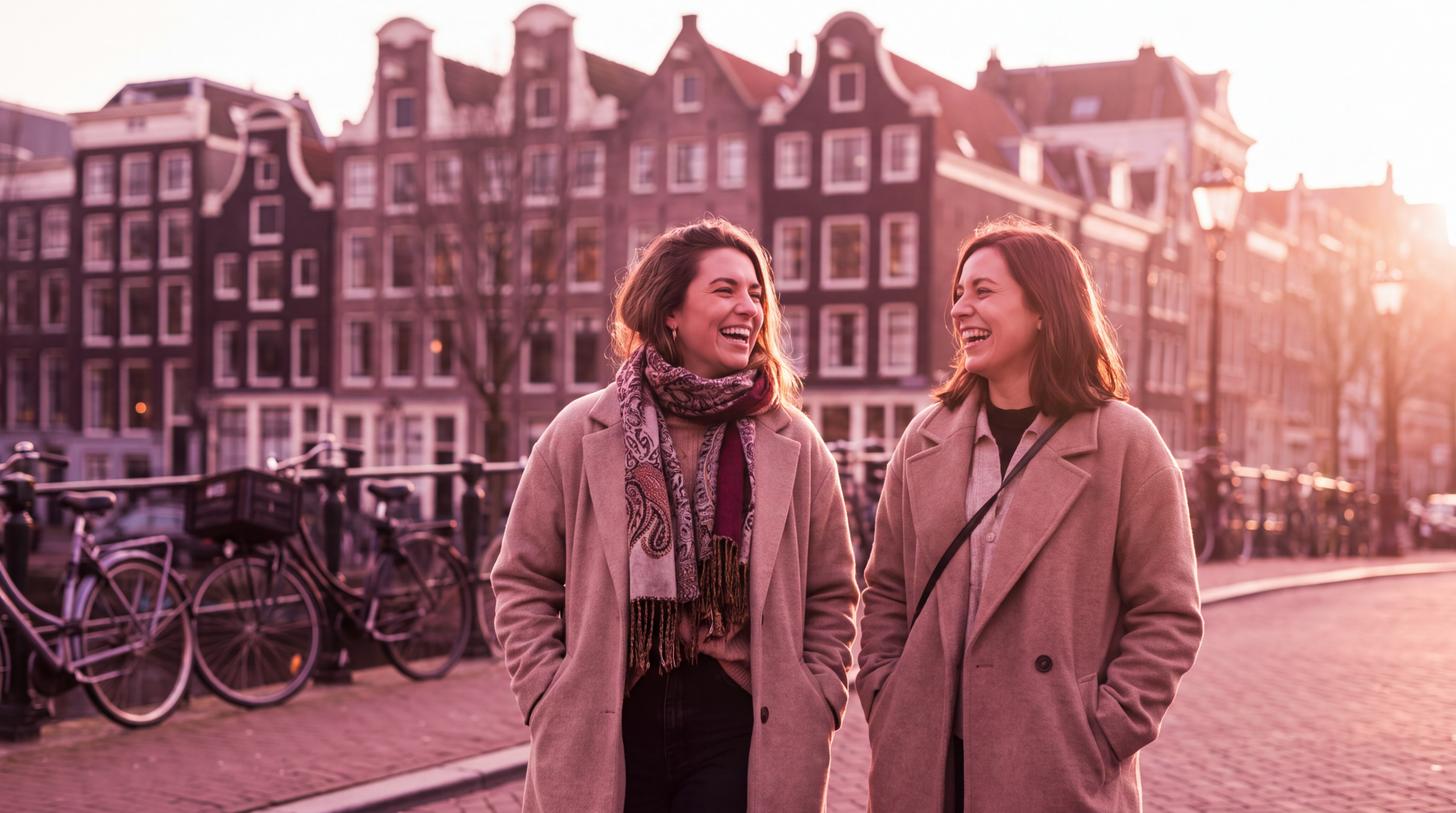 Two friends exploring Amsterdam on a city break